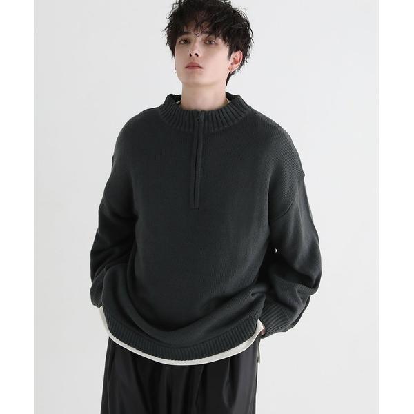 セーター ニット ルーズシルエットバルーン袖ハーフジップニット メンズ レディース