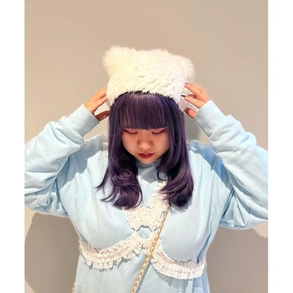 ニット帽 ニットキャップ ロングファーくまみみニット帽 レディース