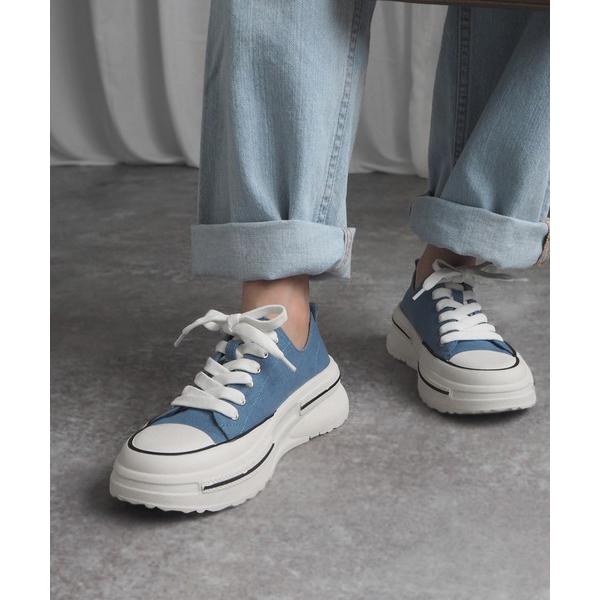 スニーカー キャンバス/メタリック厚底スニーカー 「 伸びるシューレース 」 レディース