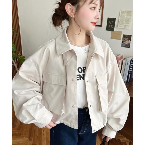 ブルゾン アウター コットンライクツイルマルチカラー立体ポケットショートブルゾン レディース