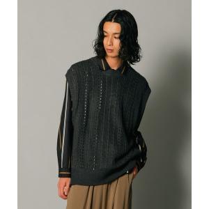 ベスト ジレ 「UNIIT/ユニット」透かし編みニットベスト 　ビッグシルエットベスト　透け感　レース メンズ レディース