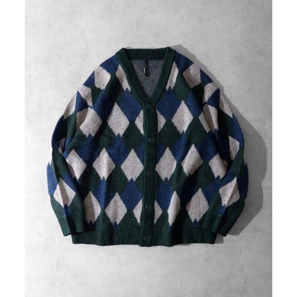 カーディガン ダイヤ柄 バルーンスリーブ シャギー カーディガン メンズ レディース
