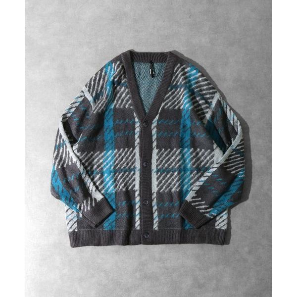 カーディガン チェック柄 バルーンスリーブ シャギー ニットカーディガン メンズ レディース