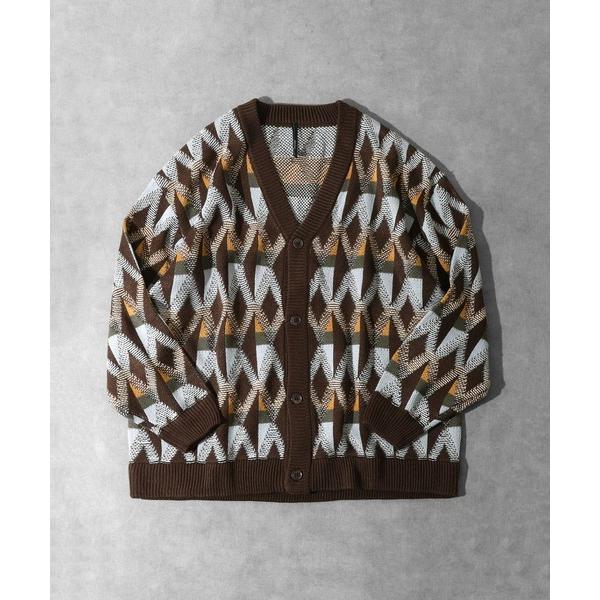 カーディガン 総柄 ジオメトリック ジャガード バルーンスリーブ カーディガン メンズ レディース