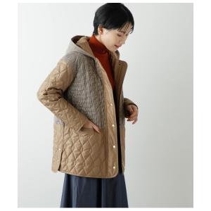 レディース アウター 千鳥＆タフタ切り替え キルティングコートの商品画像