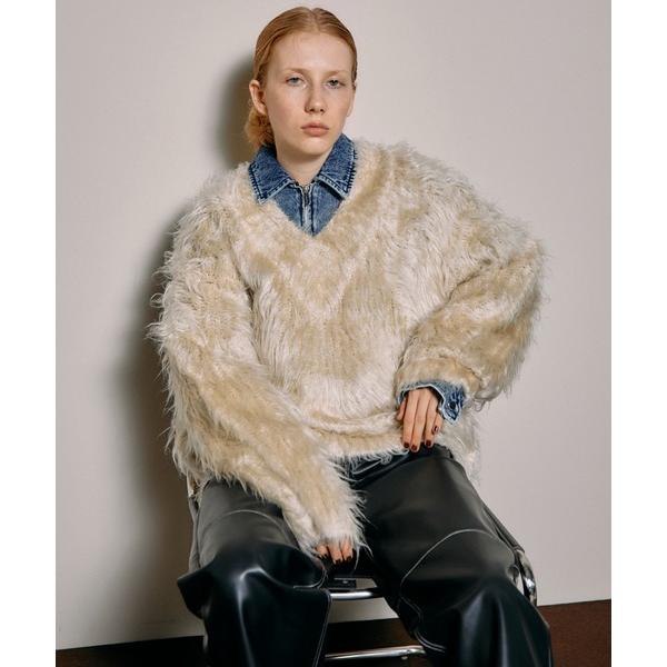 ニット セーター 2way V-neck Shaggy Knit Wear/2WAY Vネックシャギ...