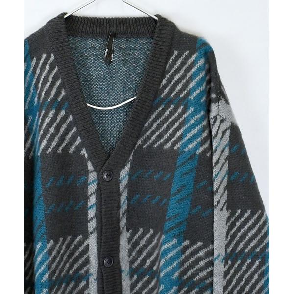 カーディガン シャギーチェックニットバルーンスリーブVネックカーディガン「IR」 オーバーサイズ メ...