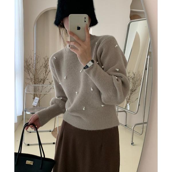 ニット セーター ボリュームパールニット レディース