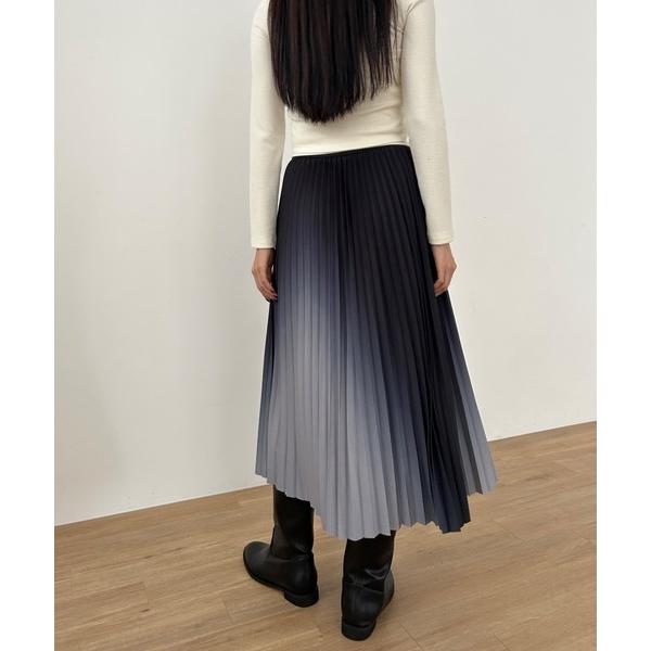 スカート アシメグラデプリーツミディスカート