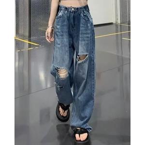 ジーンズ デニム デニムパンツ セミワイドクラッシュデニムパンツ レディース