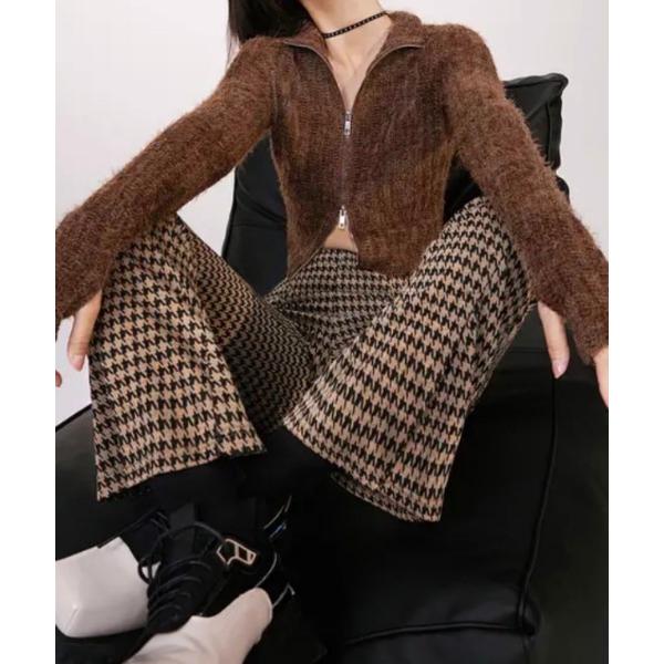 ニット セーター ダブルジップシャギーニット レディース