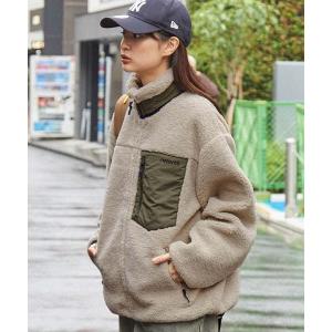 ブルゾン アウター 「retock's」ロゴピスネーム ビッグシルエット スタンドネック切替ボアジャケット メンズ レディース