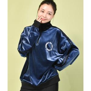 トップス メンズ ベロア袖ラインハーフジッププルオーバー/レディース