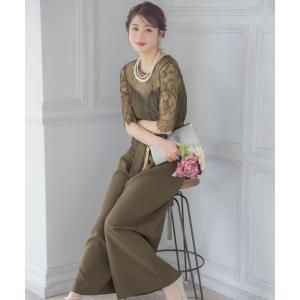 パンツドレス パーティードレス パンツスタイル セットアップ レーススリーブ ウエストリボン パンツドレス 大きいサイズ 20代 30代 お呼ばれ 結