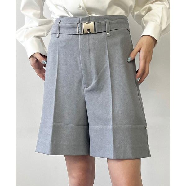 パンツ ベルト付き リベットデザイン ハーフパンツ レディース