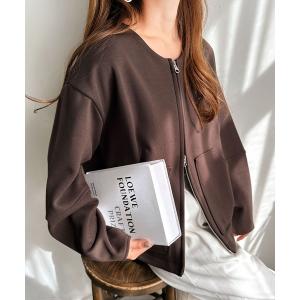 ジャケット ノーカラージャケット ランタンスリーブ裏フリースノーカラーブルゾン