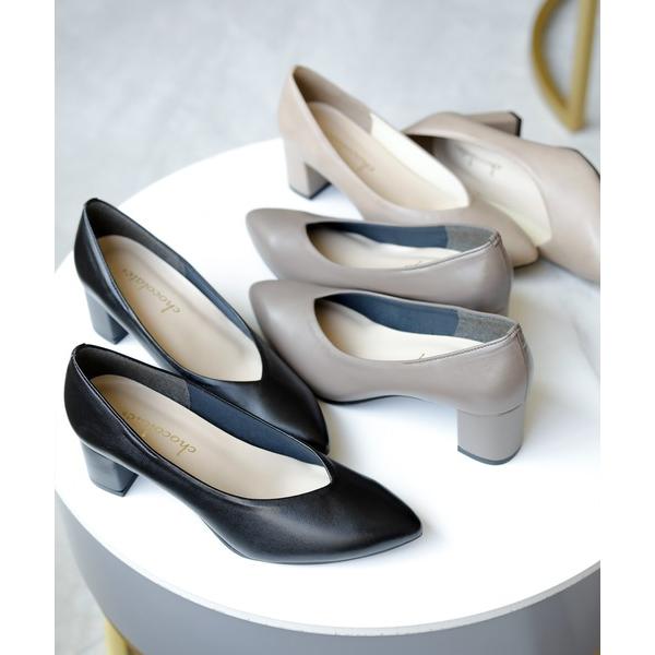 パンプス 晴雨兼用 アーモンドトゥ Vカット ストレッチパンプス「日本製」