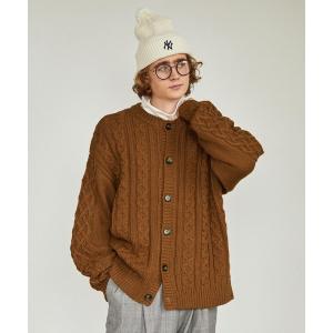 カーディガン メンズ オーバーサイズフィッシャーマンケーブルニットクルーネックカーディガン EMMA CLOTHES