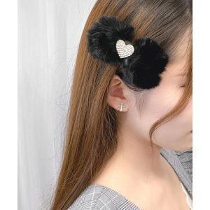 ヘアクリップ ふわふわビジューハートヘアクリップSET