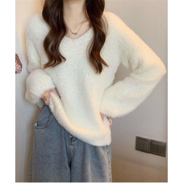 ニット セーター もこもこ　Vネックニット レディース