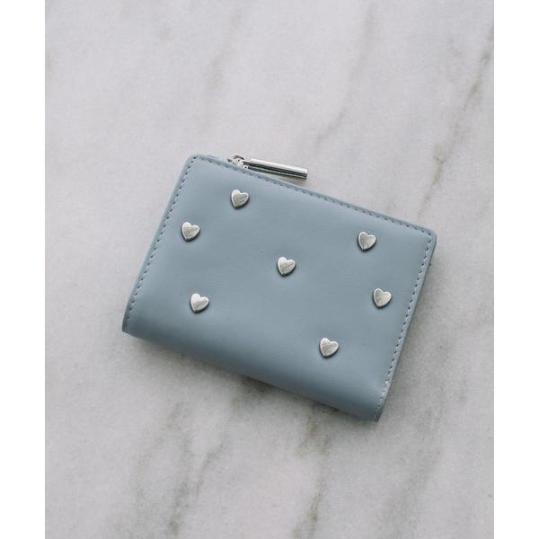 財布 BEAURE ヴュレ カウレザー ハートスタッズ 二つ折り コンパクト ウォレット レディース