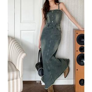 ワンピース バックレースアップデニムロングワンピースの商品画像