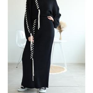 スカート 手縫いステッチニットタイトスカート