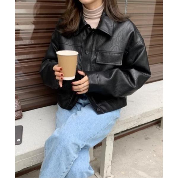 ブルゾン アウター フェイクレザーショートジャケット レディース