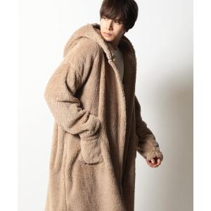 外もOK 着る毛布 両面シャギー フード ロングカーディガン