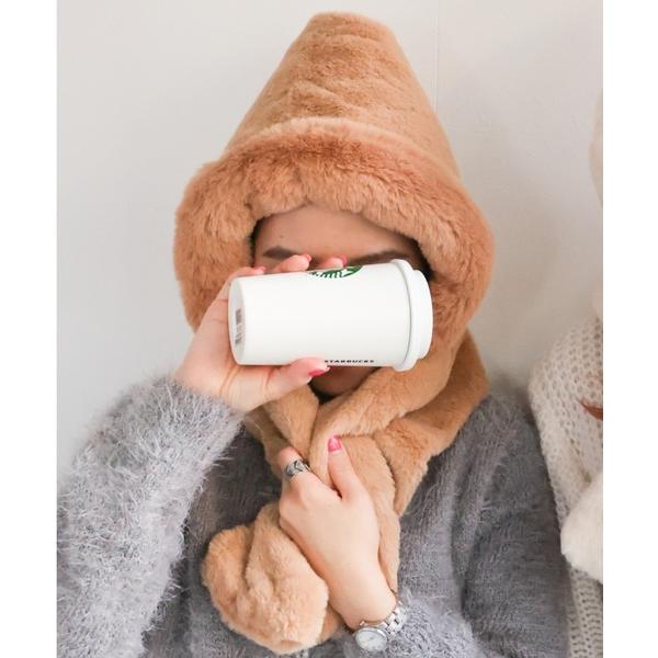 マフラー ストール BIGファーフ−ド付ティペット レディース