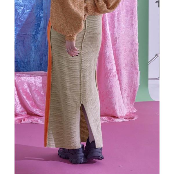 スカート アルパカタッチ配色サイドラインニットスカート