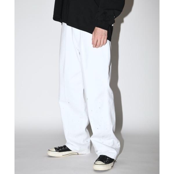 ジーンズ ウォッシュ加工センタープレス ルーズデニムパンツ（ユニセックス）Washed flared...