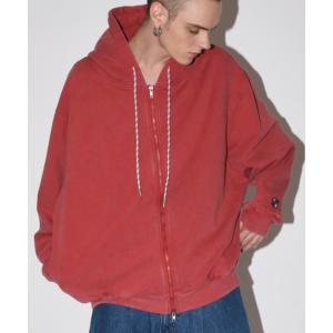 トレーナー スウェット 「オーバーダイ加工」ジップアップ フーディスウェット（ユニセックス）Zip-up sweat hoodie (pigment
