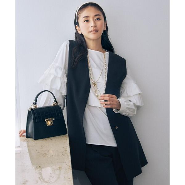 ベスト ジレ 「セットアップ対応・洗える」トリアセダブルクロス ジレ レディース