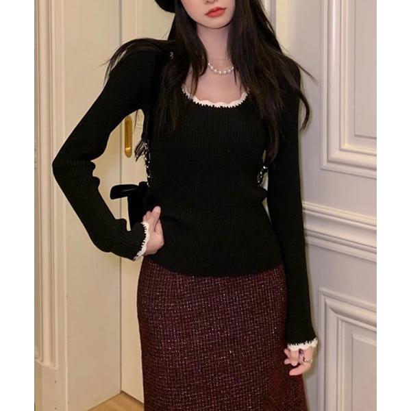 ニット セーター Nia(ニア)/ハイショク　フリルデザイン　リブニットトップス レディース