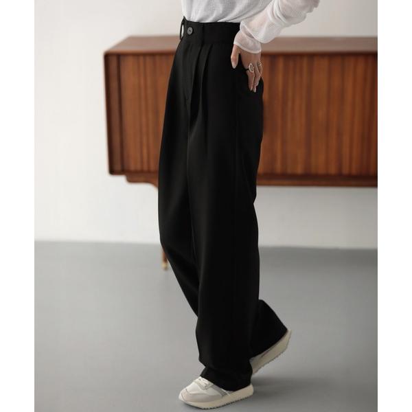 スラックス パンツ ハイウエストウールライクカラータックスラックス レディース