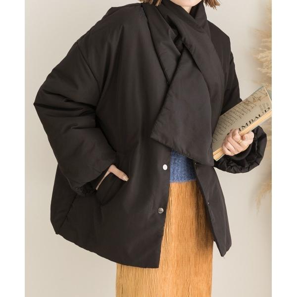 ダウンコート ダウンジャケット 共地マフラー付き ノーカラー中綿ジャケット レディース