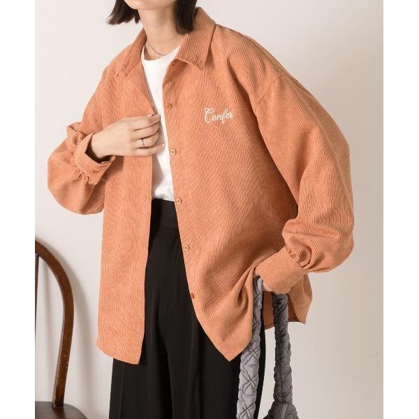 ブラウス シャツ 刺繍入り コーデュロイビッグシャツ レディース