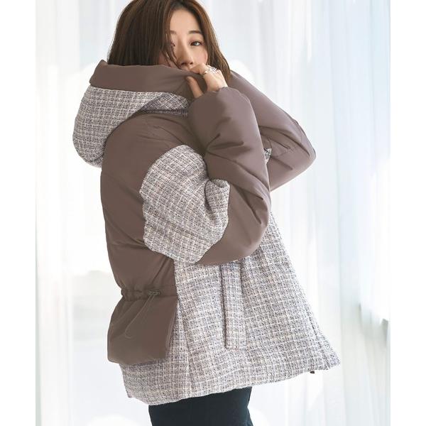 ダウンコート ダウンジャケット プレイフルMIXツイードファイバーパデットコート ｜ レディース ア...