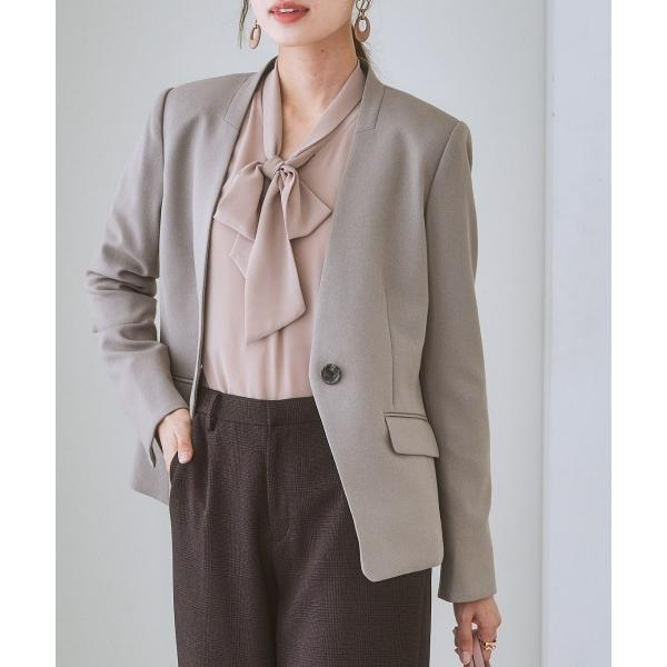 スーツ 「洗える・ストレッチ」セットアップ対応ウール調ノーカラージャケット（上下別売） レディース