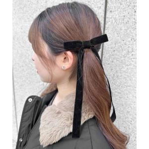 レディース ヘアクリップ ベロアロングリボンクリップSET