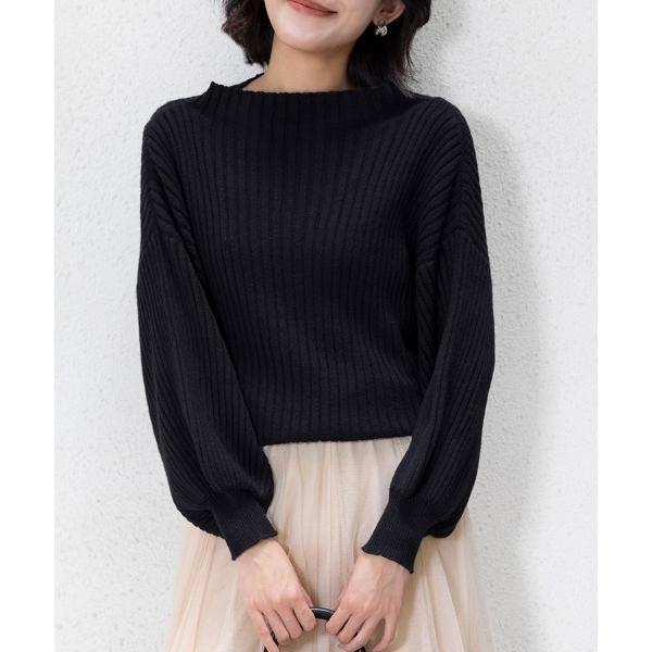 ニット セーター バルーンスリーブリブニットセーター レディース