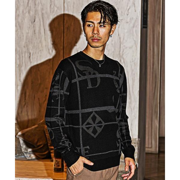 セーター ニット 「SOMEDIFF」13Gアクリル総柄長袖ニット メンズ ニットセーター 春服 メ...