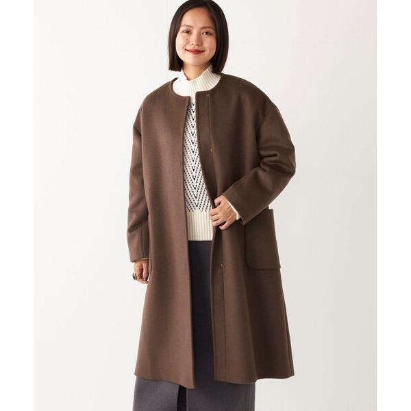 コート アウター SHIPS Colors:ウール ノーカラー バック プリーツ コート レディース