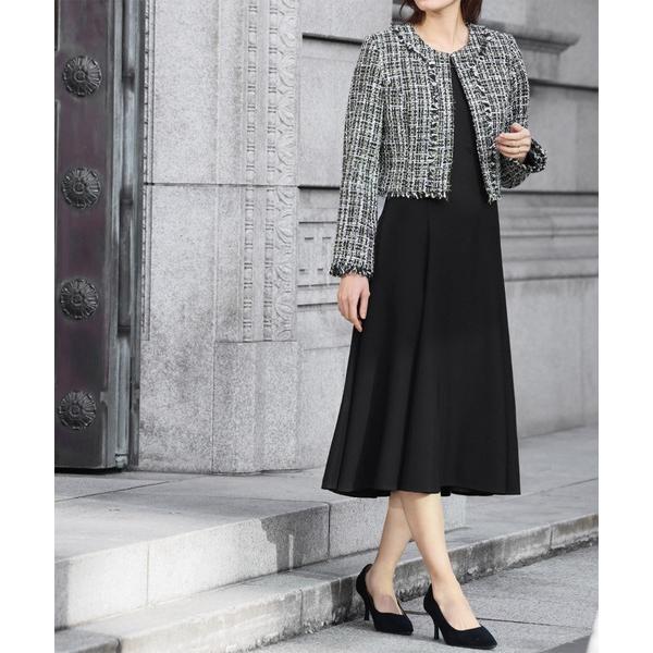 セットアップ ツイードノーカラージャケット フレアワンピース セットアップ スーツ フォーマル セレ...