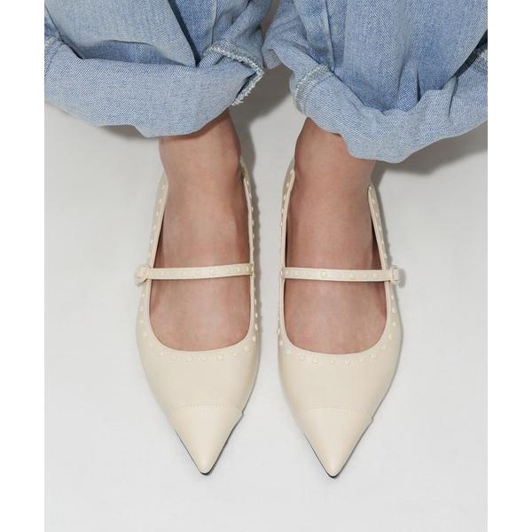 パンプス スタッズ ポインテッドトゥメリージェーンフラット