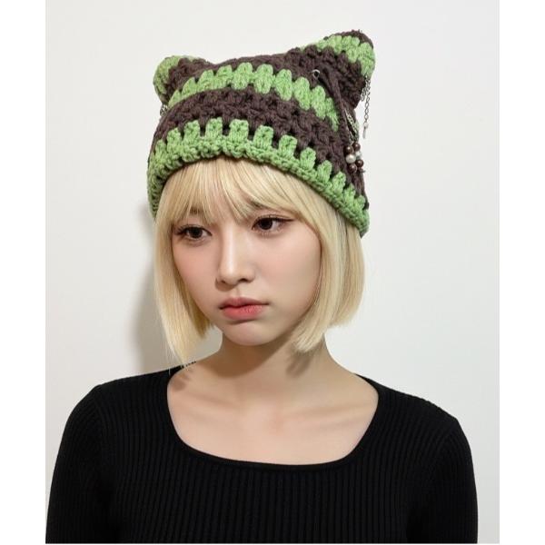 ニット帽 ニットキャップ レディース 「Anthe」猫耳ボーダーワッチ レディース メンズ
