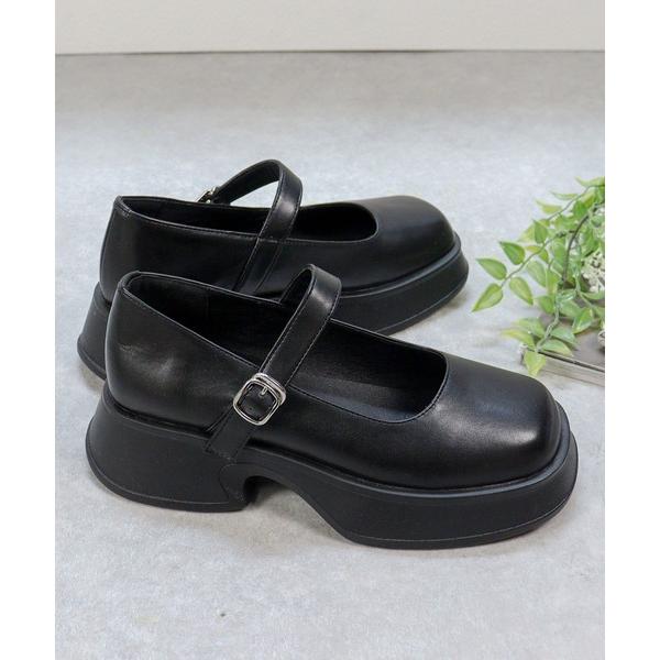 パンプス 軽量厚底　スクエアメリージェーンパンプス