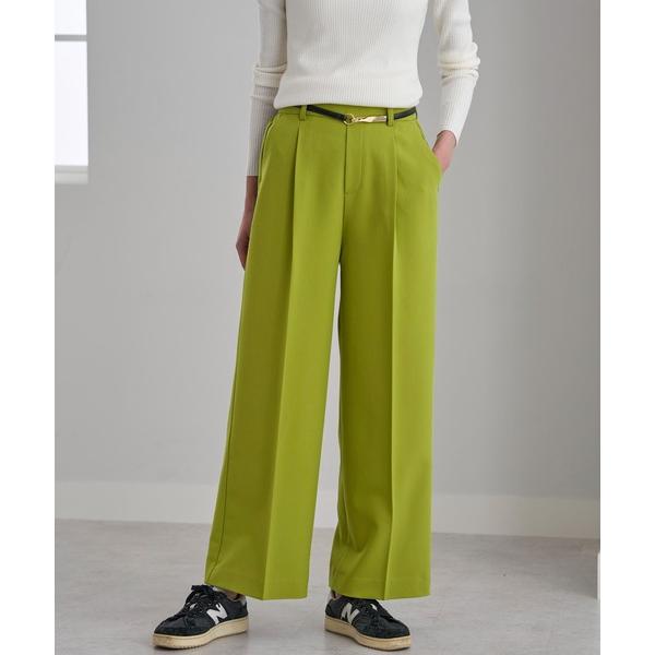 パンツ サマ見え！タック使いワイドパンツ股下６０丈 レディース