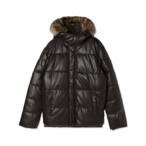 ジャケット ブルゾン メンズ Faux-Leather Hooded Puffer Jacket｜zozo